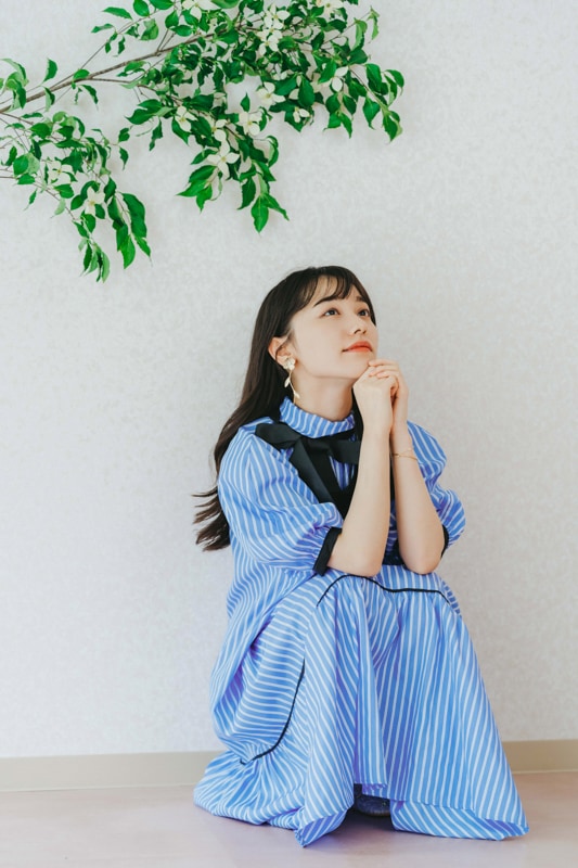 ４５Ｒ　　ストライプウエストリボン付き長袖ワンピース 45R】ドレス・ワンピース｜1977年創業、日本の服。丈夫で長持ち