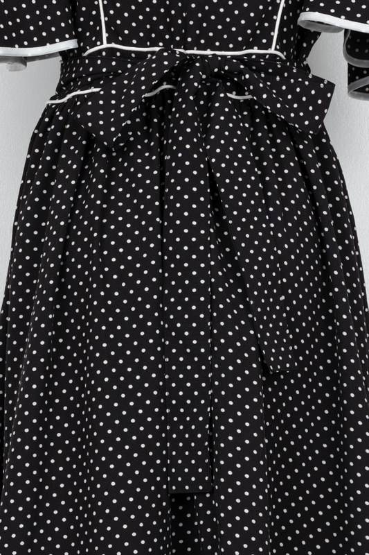 フレアスリーブスクエアカラーパイピングティアードワンピース