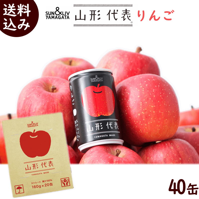 山形代表 りんご 100％ストレートジュース 160g×20缶×2箱