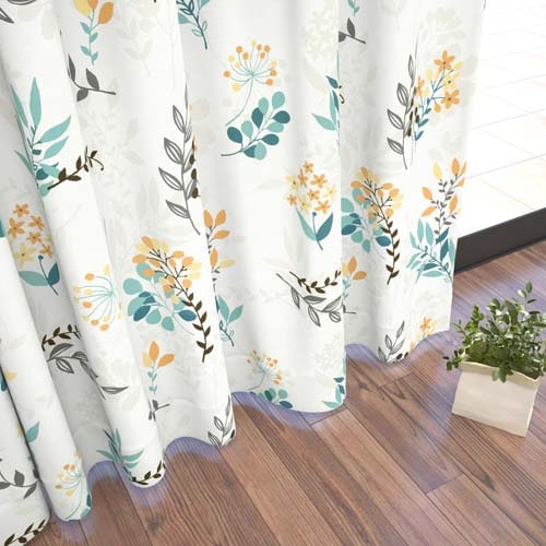 【既製】遮光3級 ナチュラル 植物柄の形状記憶付 アデル(オレンジ)