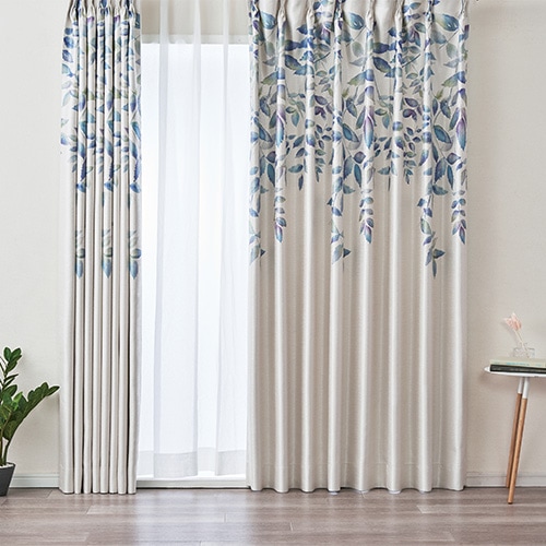 【オーダー】遮光3級裏地付 ラグジュアリー リーフ柄の形状記憶付 BW31315(ブルーグリーン)