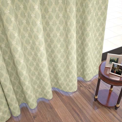 【オーダー】遮光3級裏地付 アンティーク クラシック柄の形状記憶付 CJ34407(グリーン)※画像では表現できない生地の色味がございますので、店舗または生地サンプルにて実物をご確認ください。