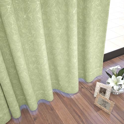 KEYUCA 形状記憶カーテン(モダンリーフ、ベージュ)、3つ山、裏地あり