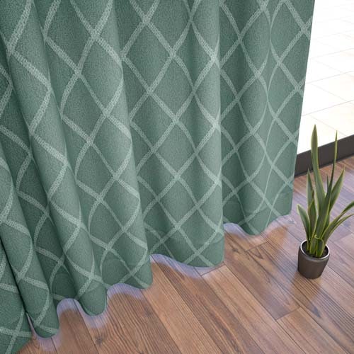 オーダー】遮光3級裏地付 モダン 幾何柄の形状記憶付 CJ34430(グリーン