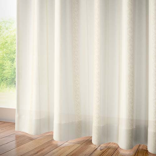 【オーダー】防炎 クラシック オーナメント柄の形状記憶付レース CO18516(ベージュ)