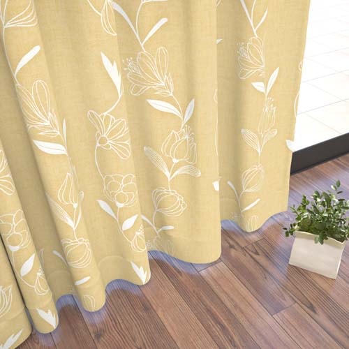 【イージーオーダー】遮光2級 ナチュラル 花柄の形状記憶付 ハンナ(イエロー)