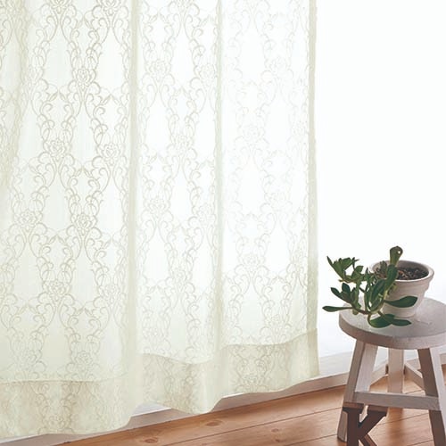 【オーダー】ミラー 遮熱 断熱 クラシック柄の形状記憶付レース TA15127(アイボリー)