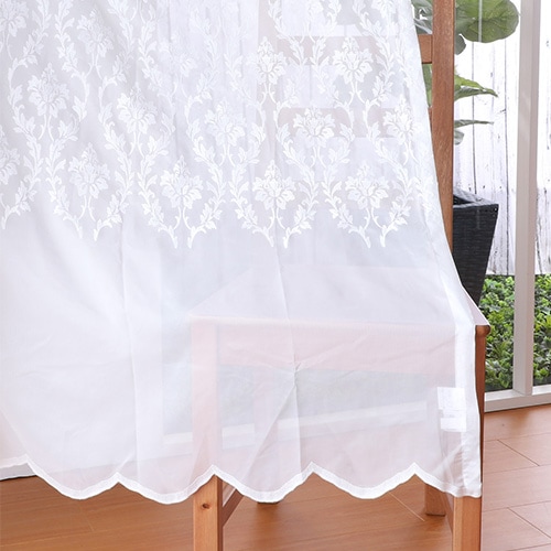 【オーダー】防炎 立体的なオーナメント柄の刺繍ボイルレース KZ13517(アイボリー)