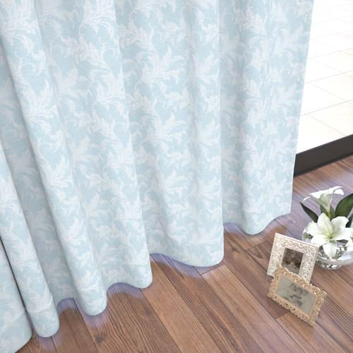 【既製】遮光 エレガンス 唐草モチーフの形状記憶付 プリシラ(ブルー)