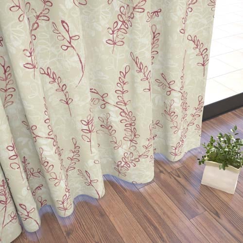 【イージーオーダー】遮光3級 ナチュラル リーフ柄の形状記憶付 ロニー(ベージュ)