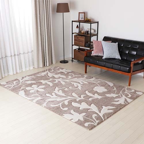 モダン ウィルトン カービング加工で立体的なリーフ柄の輸入柄物