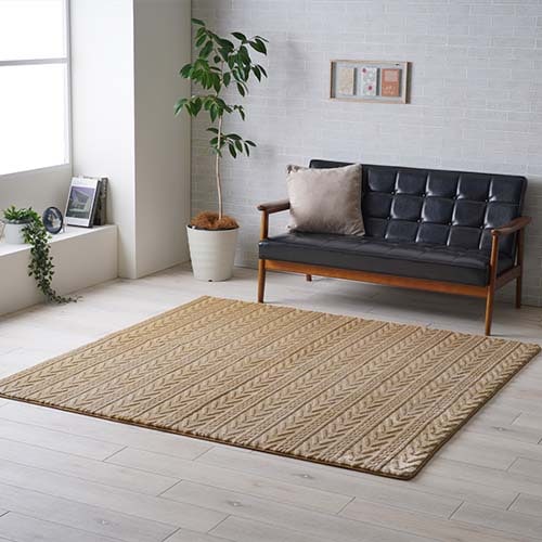 EC限定】ホットカーペットカバー ふんわり ニットのリブ編み風ラグ