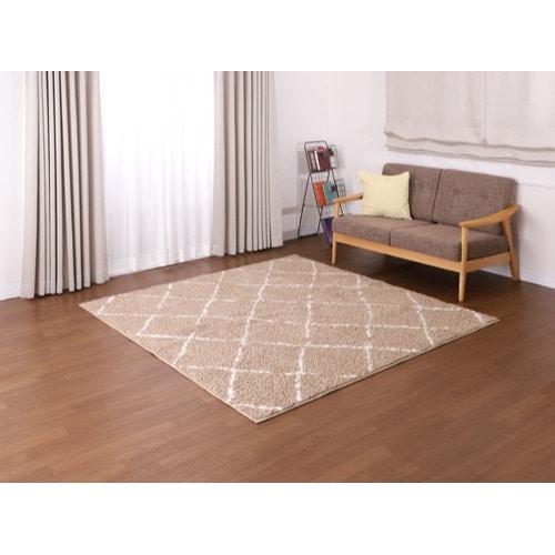 最終★特大スクエアマントンsoleá★ライトキャメル ラグ 防ダニ 抗菌 防臭 シャギー メルシャン（バジルブルー