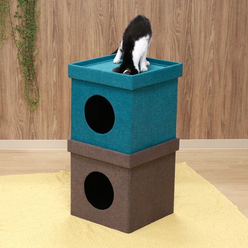 【EC限定】ペットハウスキューブ２段　ブルー／ブラウン