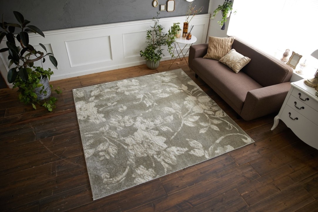 EC限定】防ダニ 花柄のラグ フェリシア（グレー） | すべての商品