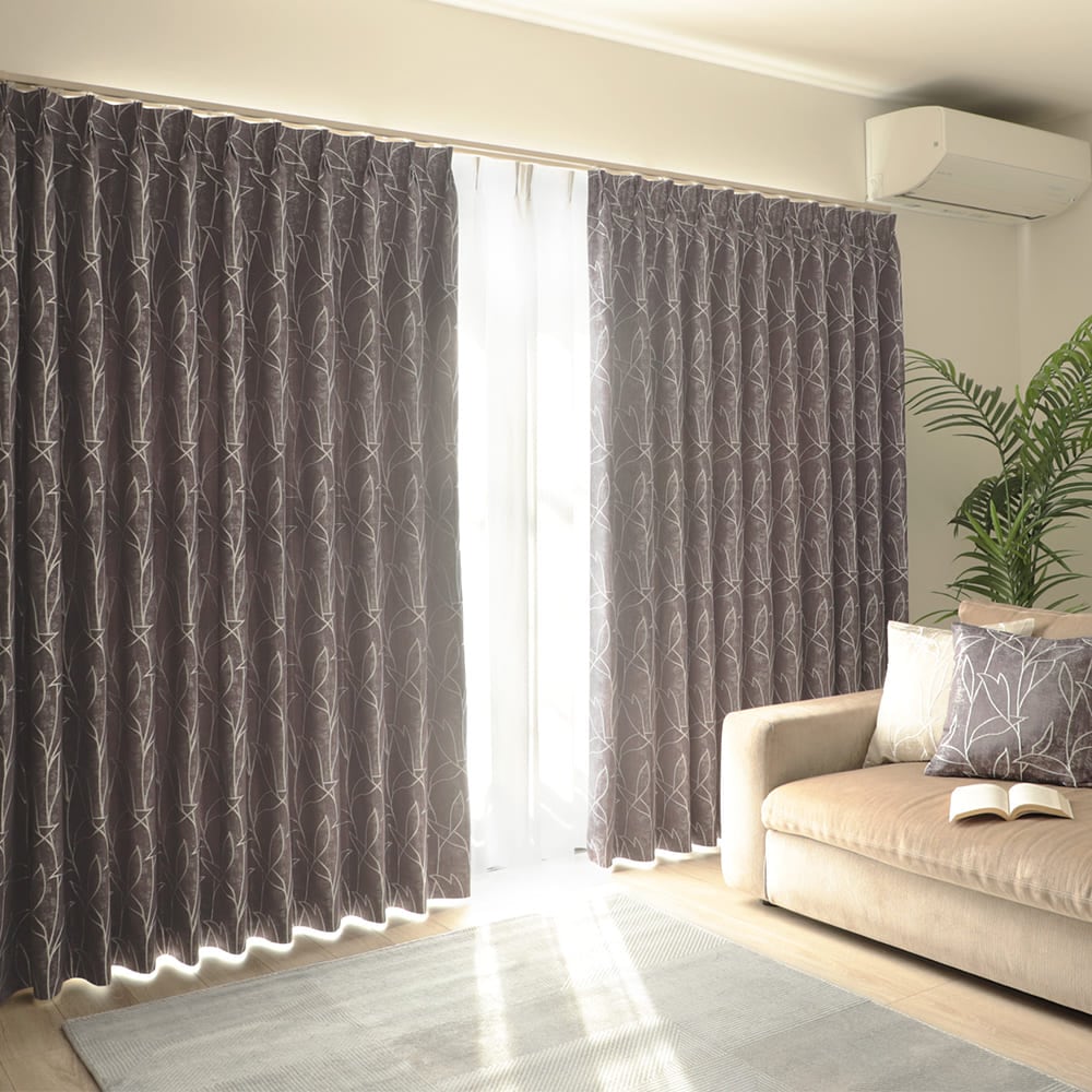 【オーダー】遮光3級裏地付 モダン 筆で描いたようなラインリーフが特徴の形状記憶付 CJ34483(ダークグレー)