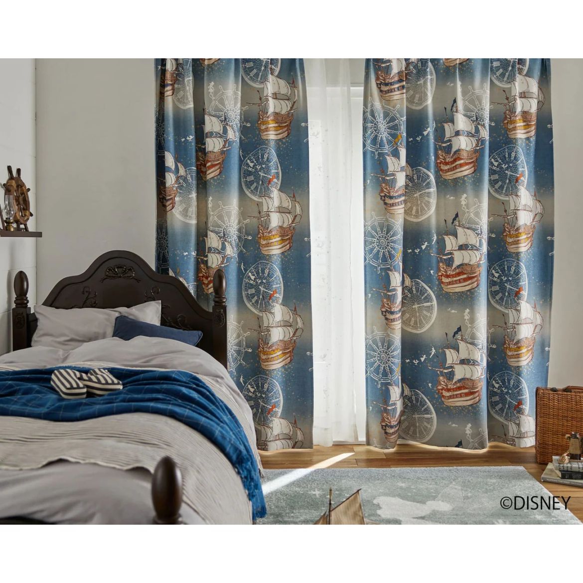 【EC限定】DISNEYディズニーホームシリーズ 遮光2級 M1213 PETER PAN/Fly in the sky/ピーターパン/フライインザスカイ（ブルー）