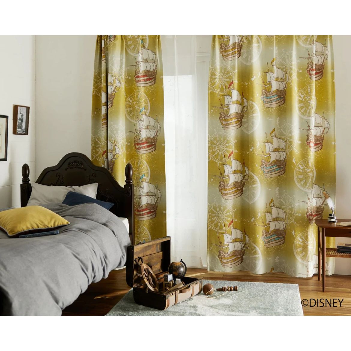 【EC限定】DISNEYディズニーホームシリーズ 遮光2級 M1214 PETER PAN/Fly in the sky/ピーターパン/フライインザスカイ（イエロー）