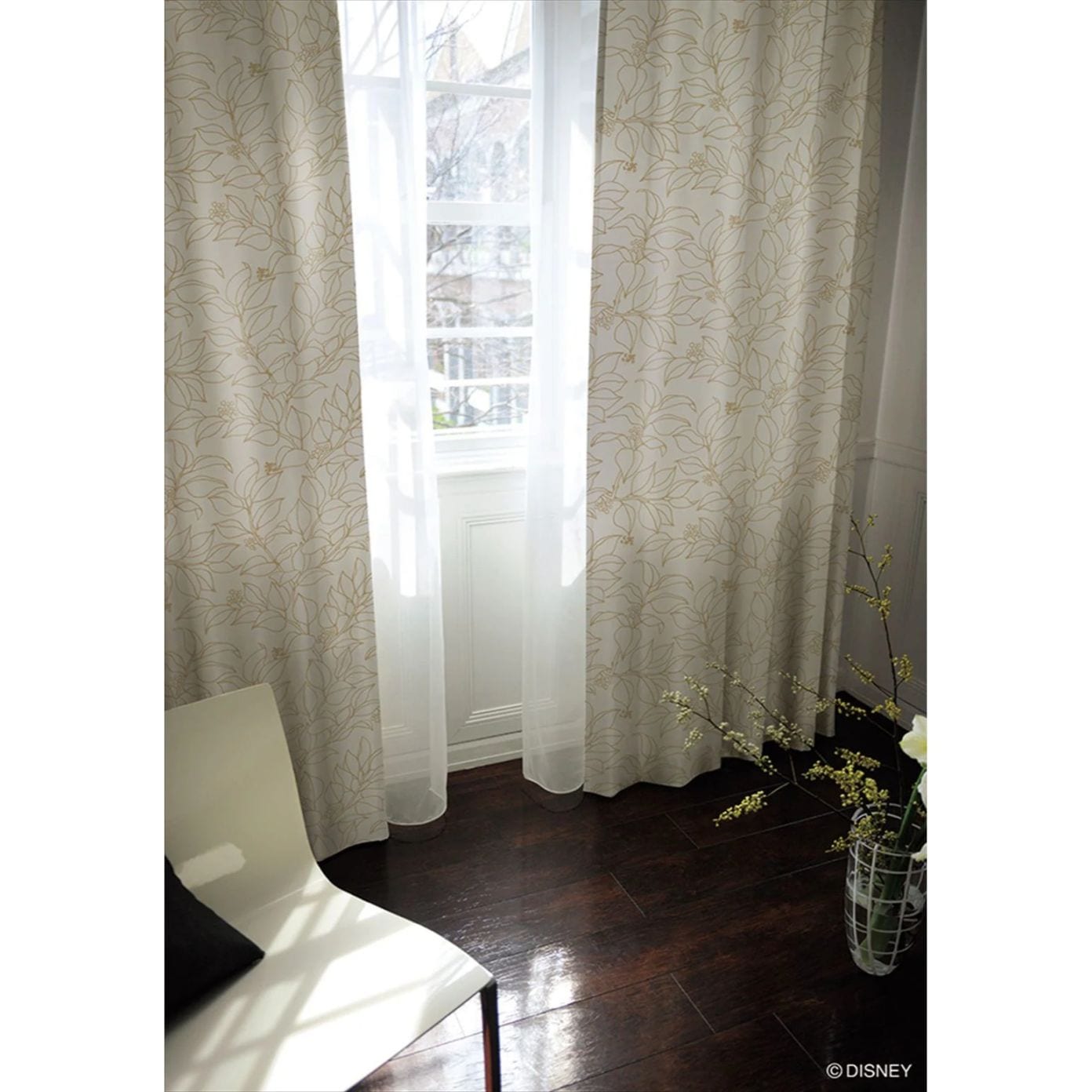 【EC限定】DISNEYディズニーホームシリーズ 遮光2級 M1125 MICKEY/Slip leaf/ミッキー/スリップリーフ（ゴールド）