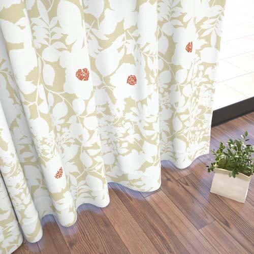 【オーダー】遮光3級 草花が特徴の北欧風形状記憶付 FA21190(ベージュ)