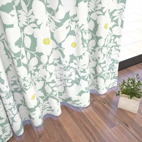 【オーダー】遮光3級 草花が特徴の北欧風形状記憶付 FA21191(ブル―グリーン)