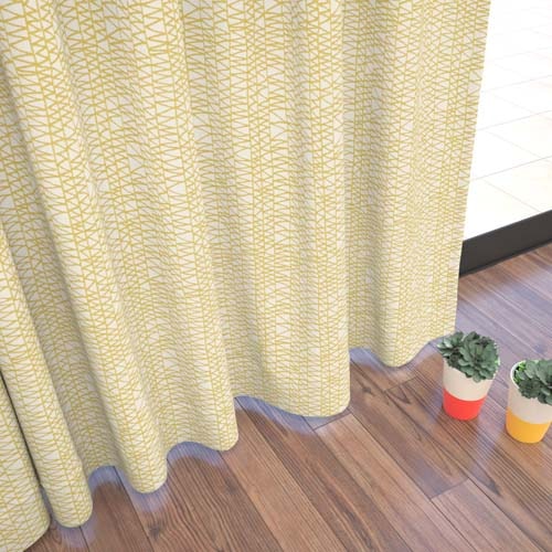 【オーダー】遮光2級 手書きタッチのラインが特徴のジャガードドレープ形状記憶付 YB22152(イエロー)