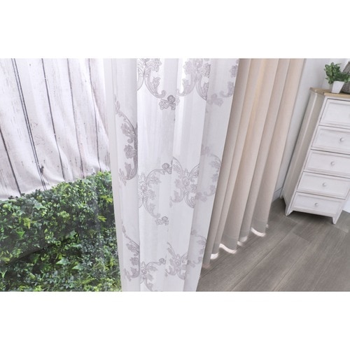 【オーダー】ダマスク柄の刺繍ボイルレース CJ18332(グレー)