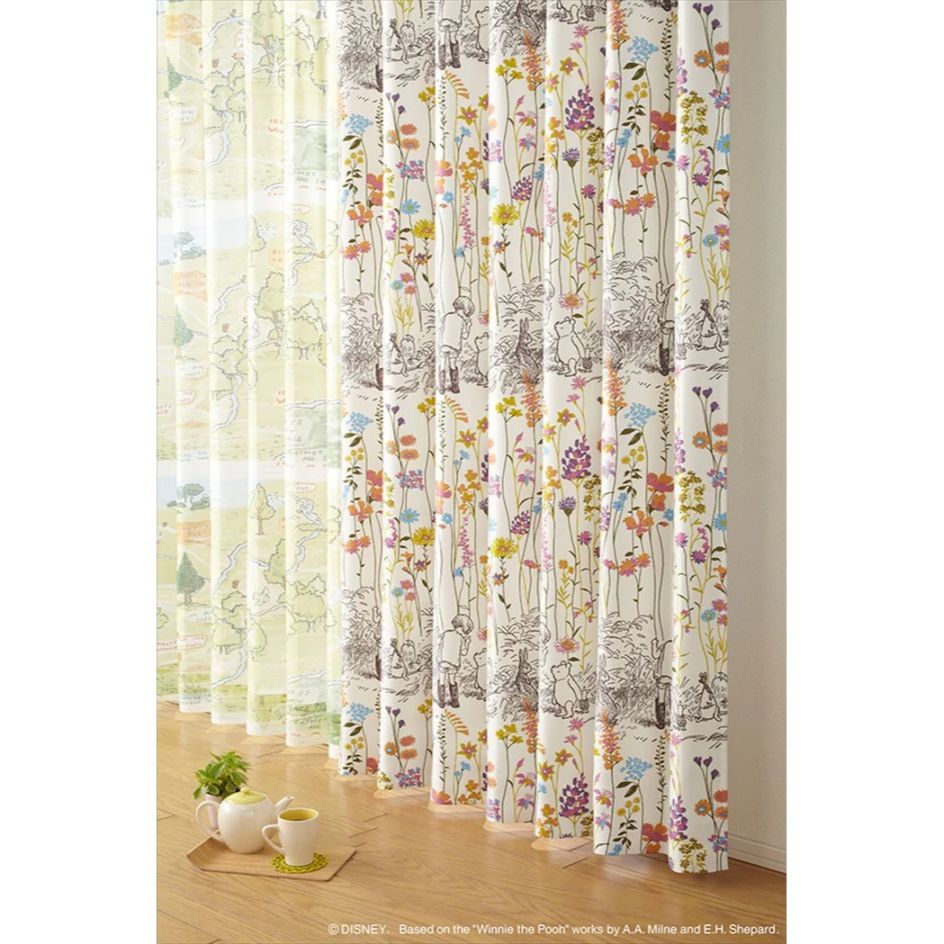 【EC限定】【1.5倍ヒダオーダー】DISNEYディズニーホームシリーズ 遮光2級 M1106 POOH/Garden place/プー/ガーデンプレイス（ピンク）