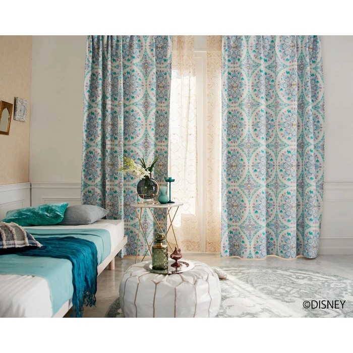 【EC限定】【1.5倍ヒダオーダー】DISNEYディズニーホームシリーズ 遮光2級 M1220 PRINCESS/Magic lamp/プリンセス/マジックランプ（グリーン）