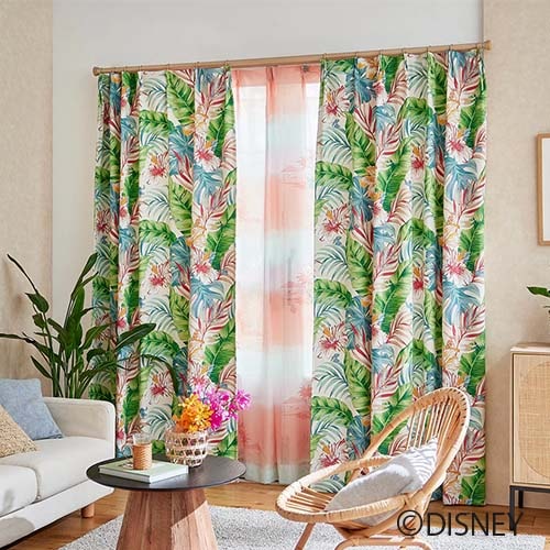 【EC限定】DISNEYディズニーホームシリーズ 遮光2級 M1223 STITCH/Aloha botanica/スティッチ/アロハボタニカ（グリーン）