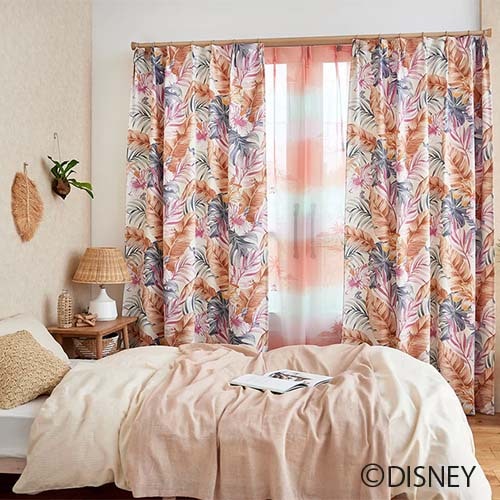 【EC限定】DISNEYディズニーホームシリーズ 遮光2級 M1224 STITCH/Aloha botanica/スティッチ/アロハボタニカ（ピンクベージュ）