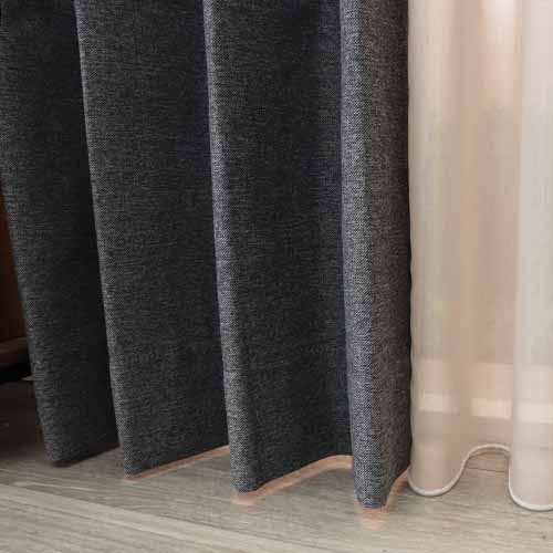 【オーダー】遮光1級 防炎 遮熱 断熱 遮音 素材感のある無地の形状記憶付 LV25309(ブラック)