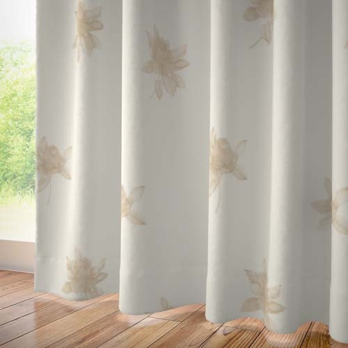 【オーダー】 遮像 UVカット 大花柄の刺繍が特徴の形状記憶付レース KZ13327(ライトベージュ)