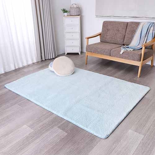 ラグ 防炎 防ダニ 抗菌 防臭 無地　ナイロンラグ モノリス（スカイ）