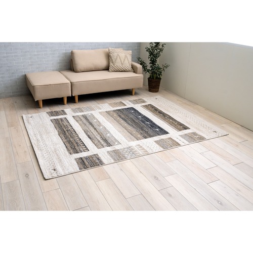 カジュアル モダン ウィルトン ギャッベ柄の輸入柄物カーペット「カペル（グレー）」