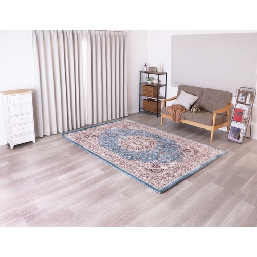 クラシック ウィルトン ベーシックなメダリオン柄の輸入柄物カーペット アリシア（ブルー）