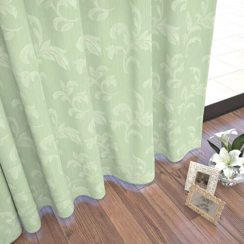 【オーダー】遮光1級裏地付 防炎 リーフ柄が特徴の形状記憶付 CO59410(グリーン)