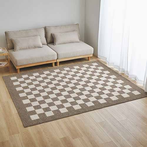 【EC・一部店舗限定】撥水 防汚 市松模様が特徴のダイニングラグ モニカ（ベージュ）