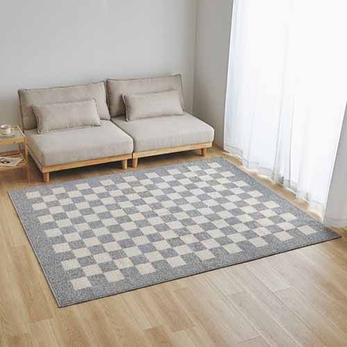 【EC・一部店舗限定】撥水 防汚 市松模様が特徴のダイニングラグ モニカ（グレー）