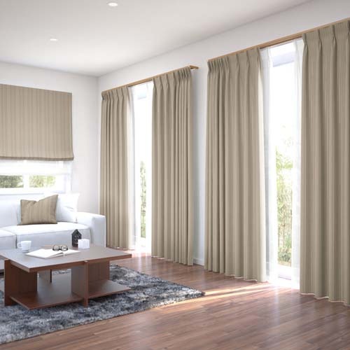 既製】遮光1級 遮熱 断熱 ストライプ柄の形状記憶付 ダリアⅡ(ブラウン