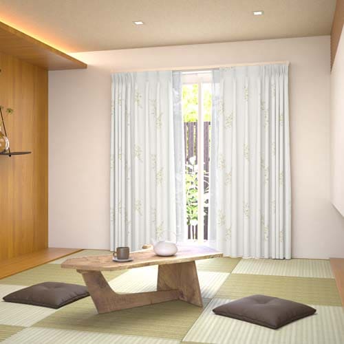 オーダー】遮光3級裏地付 ナチュラル 花柄の形状記憶付 CJ34449