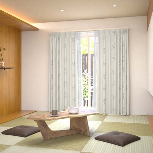 既製】ナチュラル リーフ柄の形状記憶付 カリム(アイボリー