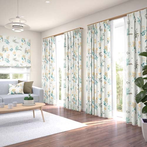 既製】遮光3級 ナチュラル 植物柄の形状記憶付 アデル(オレンジ