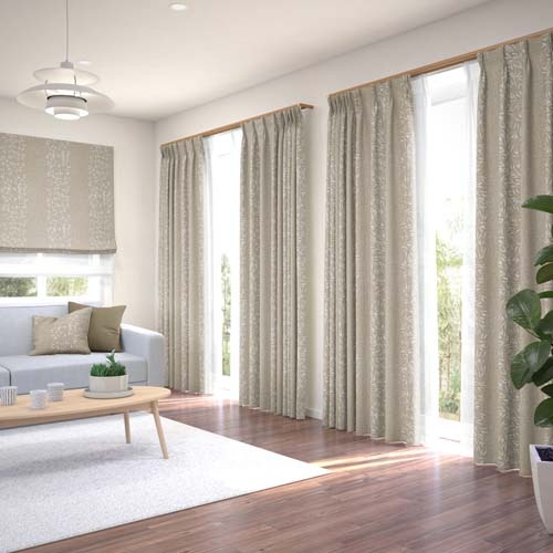 オーダー】遮光2級 ナチュラル リーフ柄の形状記憶付 YB22341(ベージュ