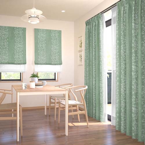 オーダー】遮光2級 ナチュラル リーフ柄の形状記憶付 YB22342(グリーン