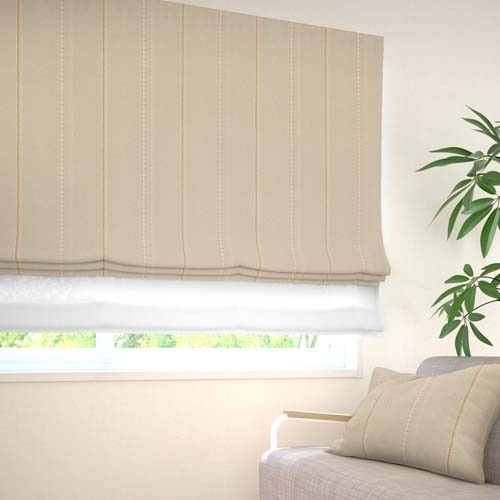 既製】遮光2級 ナチュラル ストライプ柄の形状記憶付 ビーチェ