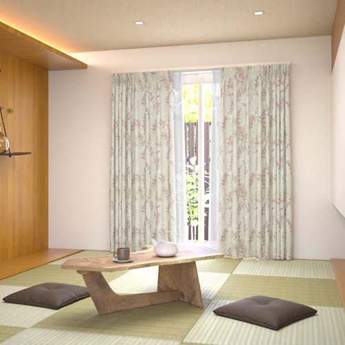 KEYUCA 形状記憶カーテン(モダンリーフ、ベージュ)、3つ山、裏地あり 期間限定10%OFF】モダンリーフ（ベージュ）｜カーテン|KEYUCA