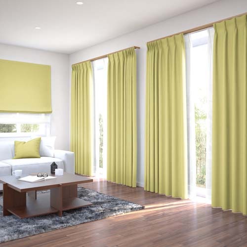 ライトグリーン ドレープカーテン 100x111cm 2枚入り 既製】防炎 遮光2級 遮熱 断熱 無地の形状記憶付 プレステージⅡ