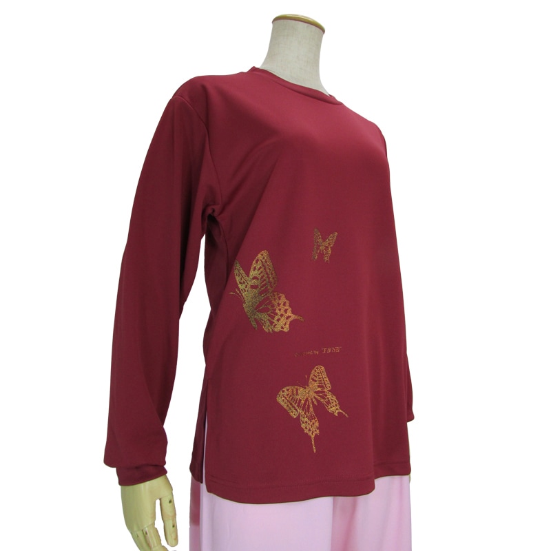 ＊＊吸汗ドライTシャツ 蝶の舞【長袖・プリント】※インク色：金ラメ