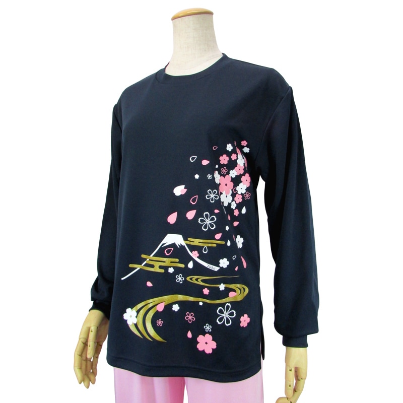 ＊＊吸汗ドライTシャツ 和柄(桜)【長袖・プリント】